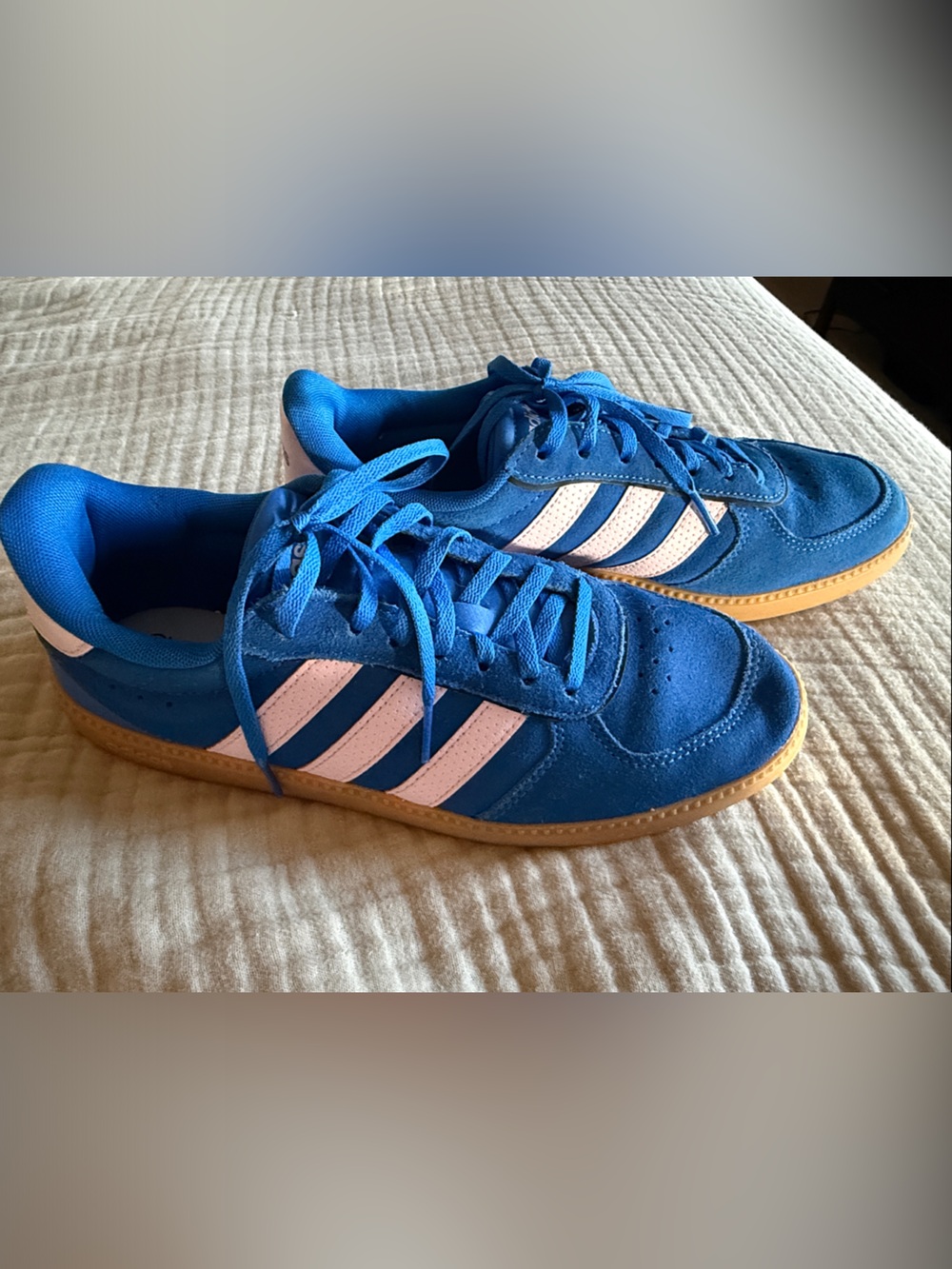 adidas Women’s size 9 Breaknet Royal Blue Suede and Pale Pink Stripes sneakers